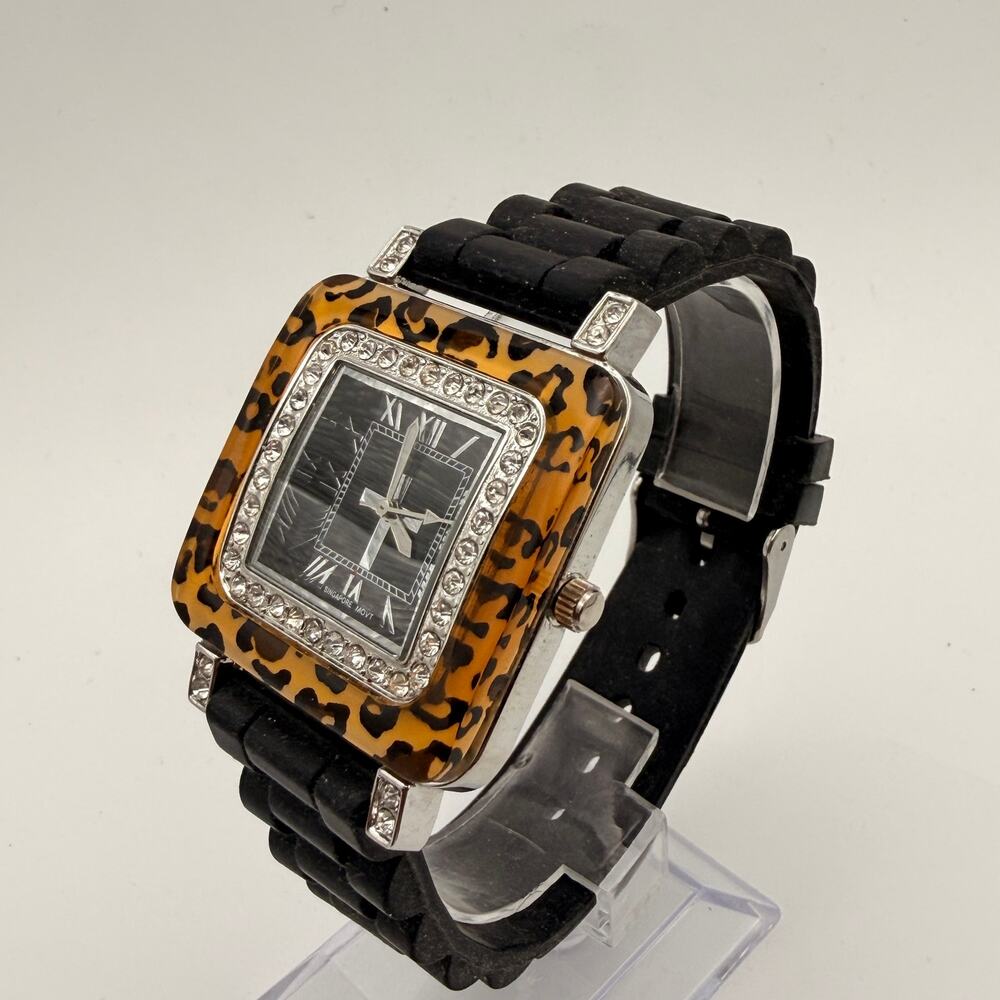 Geneva Platinum Y2K Tortoiseshell Leopard Print Square Watch New Battery - Picture 2 of 6